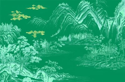 高清新中式亭台楼阁线条肌理<b>背</b><b>景</b><b>墙</b>壁画