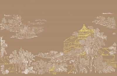高清新中式亭台楼阁线条肌理<b>背</b><b>景</b><b>墙</b>壁画