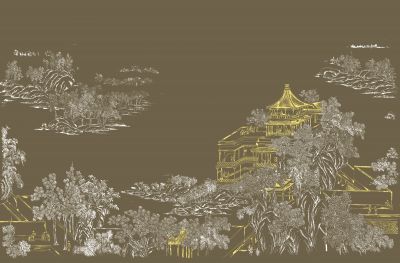高清新中式亭台楼阁线条肌理<b>背</b><b>景</b><b>墙</b>壁画