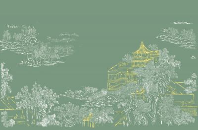高清新中式亭台楼阁线条肌理<b>背</b><b>景</b><b>墙</b>壁画