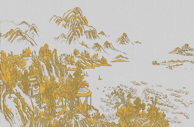 高清新中式亭台楼阁线条肌理<b>背</b><b>景</b><b>墙</b>壁画