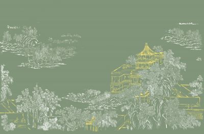 高清新中式亭台楼阁线条肌理<b>背</b><b>景</b><b>墙</b>壁画