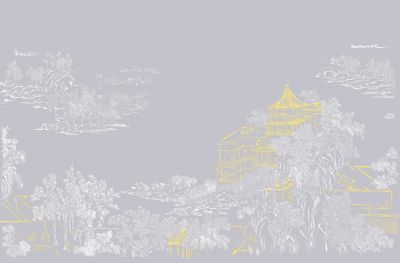 高清新中式亭台楼阁线条肌理<b>背</b><b>景</b><b>墙</b>壁画