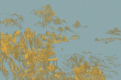 高清新中式亭台楼阁线条肌理<b>背</b><b>景</b><b>墙</b>壁画
