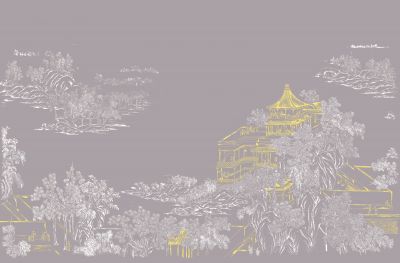 高清新中式亭台楼阁线条肌理<b>背</b><b>景</b><b>墙</b>壁画