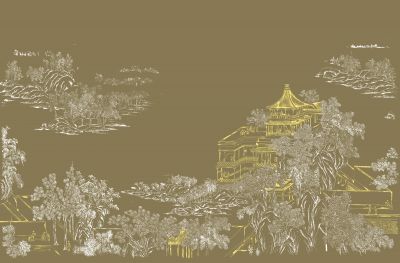 高清新中式亭台楼阁线条肌理<b>背</b><b>景</b><b>墙</b>壁画
