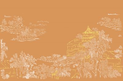 高清新中式亭台楼阁线条肌理<b>背</b><b>景</b><b>墙</b>壁画