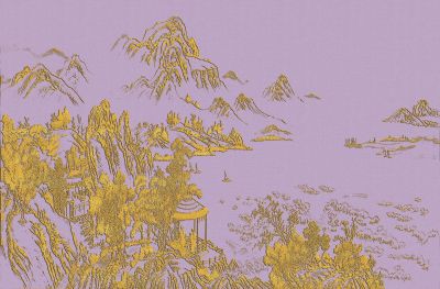 高清新中式亭台楼阁线条肌理<b>背</b><b>景</b><b>墙</b>壁画