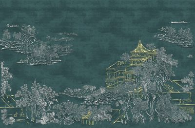 高清新中式亭台楼阁线条肌理<b>背</b><b>景</b><b>墙</b>壁画