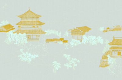 高清新中式亭台楼阁线条肌理<b>背</b><b>景</b><b>墙</b>壁画