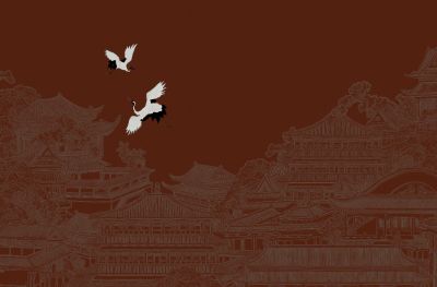 高清新中式亭台楼阁线条肌理<b>背</b><b>景</b><b>墙</b>壁画