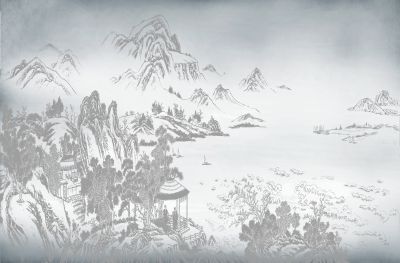 高清新中式亭台楼阁线条肌理<b>背</b><b>景</b><b>墙</b>壁画