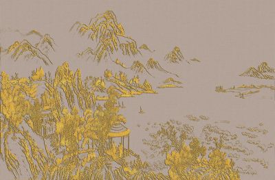 高清新中式亭台楼阁线条肌理<b>背</b><b>景</b><b>墙</b>壁画