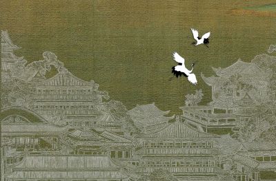 高清新中式亭台楼阁线条肌理<b>背</b><b>景</b><b>墙</b>壁画