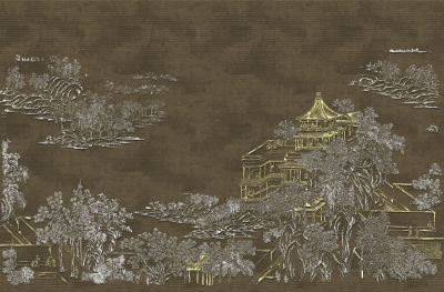 高清新中式亭台楼阁线条肌理<b>背</b><b>景</b><b>墙</b>壁画