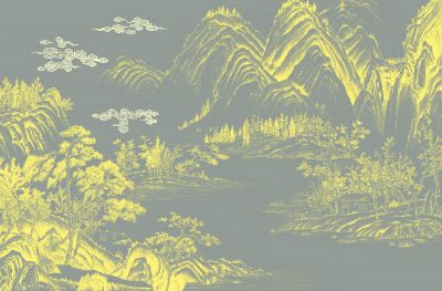 高清新中式亭台楼阁线条肌理<b>背</b><b>景</b><b>墙</b>壁画