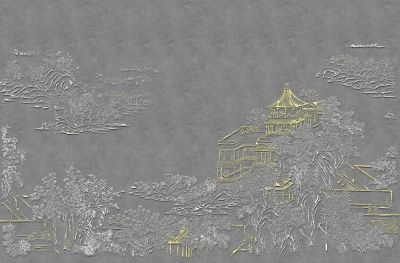 高清新中式亭台楼阁线条肌理<b>背</b><b>景</b><b>墙</b>壁画