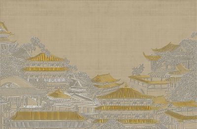 高清新中式亭台楼阁线条肌理<b>背</b><b>景</b><b>墙</b>壁画