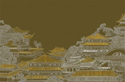高清新中式亭台楼阁线条肌理<b>背</b><b>景</b><b>墙</b>壁画
