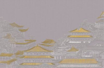 高清新中式亭台楼阁线条肌理<b>背</b><b>景</b><b>墙</b>壁画