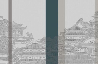 高清新中式亭台楼阁线条肌理<b>背</b><b>景</b><b>墙</b>壁画