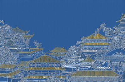 高清新中式亭台楼阁线条肌理<b>背</b><b>景</b><b>墙</b>壁画