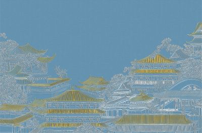 高清新中式亭台楼阁线条肌理<b>背</b><b>景</b><b>墙</b>壁画