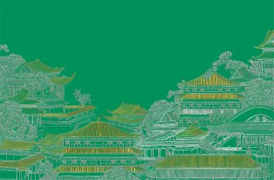 高清新中式亭台楼阁线条肌理<b>背</b><b>景</b><b>墙</b>壁画