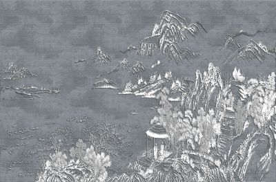 高清新中式亭台楼阁线条肌理<b>背</b><b>景</b><b>墙</b>壁画