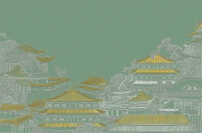 高清新中式亭台楼阁线条肌理<b>背</b><b>景</b><b>墙</b>壁画