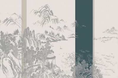 高清新中式亭台楼阁线条肌理<b>背</b><b>景</b><b>墙</b>壁画