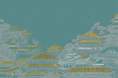 高清新中式亭台楼阁线条肌理<b>背</b><b>景</b><b>墙</b>壁画