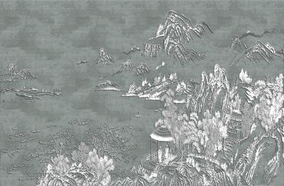 高清新中式亭台楼阁线条肌理<b>背</b><b>景</b><b>墙</b>壁画