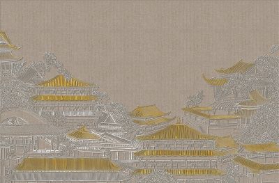 高清新中式亭台楼阁线条肌理<b>背</b><b>景</b><b>墙</b>壁画