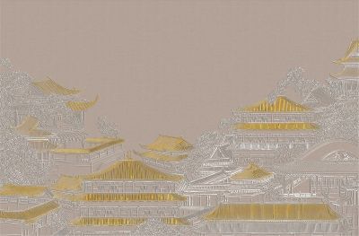 高清新中式亭台楼阁线条肌理<b>背</b><b>景</b><b>墙</b>壁画