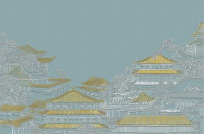 高清新中式亭台楼阁线条肌理<b>背</b><b>景</b><b>墙</b>壁画