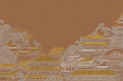 高清新中式亭台楼阁线条肌理<b>背</b><b>景</b><b>墙</b>壁画