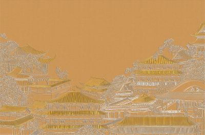 高清新中式亭台楼阁线条肌理<b>背</b><b>景</b><b>墙</b>壁画