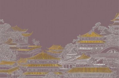 高清新中式亭台楼阁线条肌理<b>背</b><b>景</b><b>墙</b>壁画