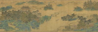 春山晴霭图仇英新中式壁画壁纸宋式美学客厅装饰玄关复古