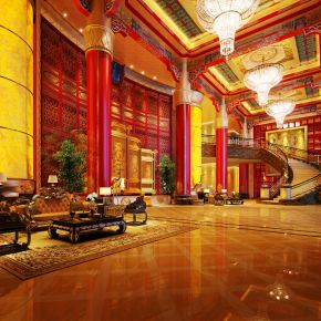 古典中式酒店大堂前台休息区下载