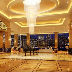 现代会所大厅前台休息区组合