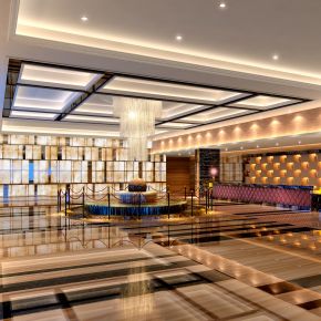 简欧风格现代混搭会所大厅前台休息区下载