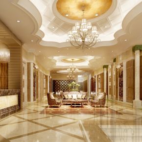 宾馆大厅前台+休息区+效果图