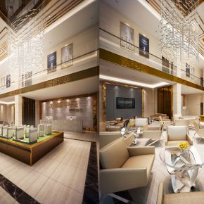 现代售楼处大厅沙盘洽谈区