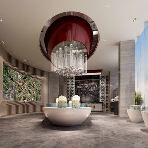 现代售楼处大堂沙盘洽谈区