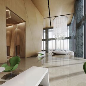 个性售楼处大厅前台沙盘洽谈区3D模型