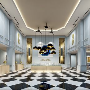 现代风格售楼处大厅沙盘洽谈区