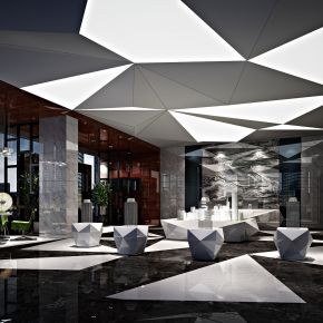 异形现代售楼处大厅沙盘洽谈区