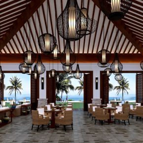 中式售楼处大厅吧台洽谈区